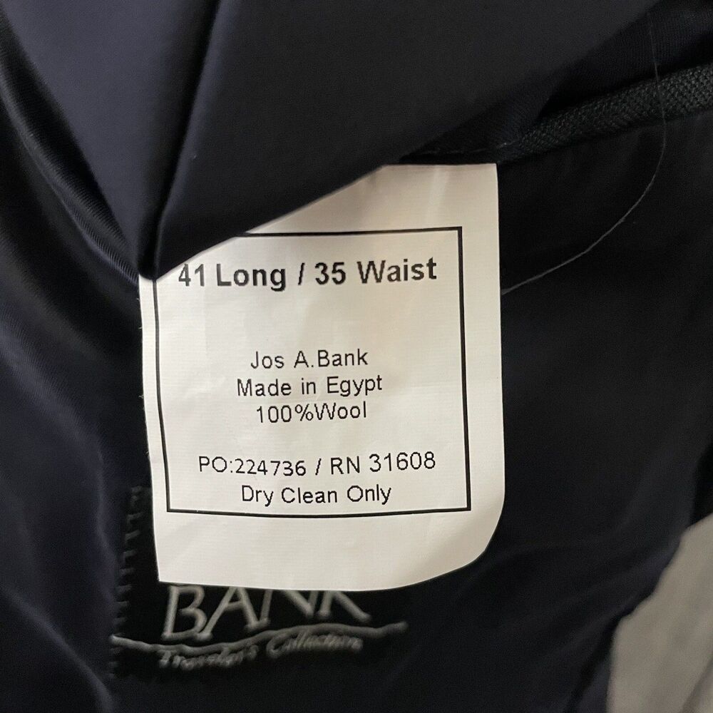 Jos. A. Bank 41L - W30 x L32 Blue 100% Wool 2-Button Single-Vent 2-Piece Suit - Picture 9 of 16